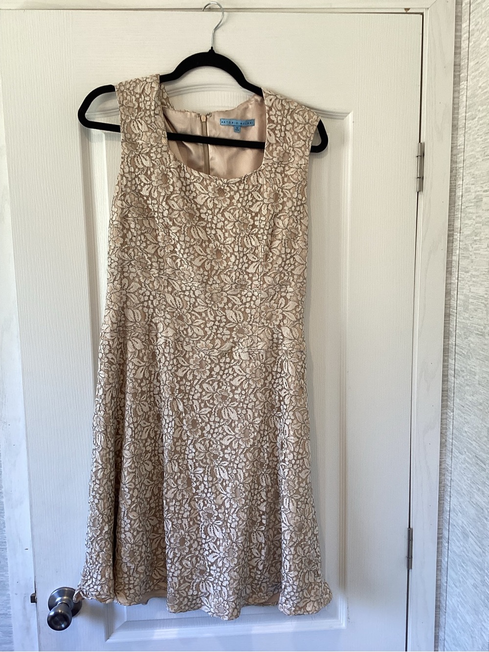 ANTONIO MELANI Beige Lace Sleeveless A-Line Dress 12 EUC
